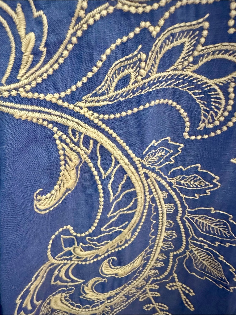 Johnny Was 3/4 Flounce Sleeve Embroidered Ramie Blouse Roberta Baja Blue XL NWT - Picture 9 of 16